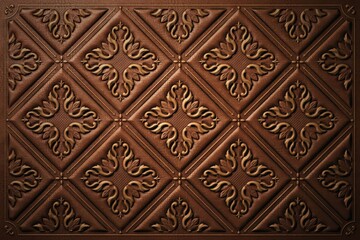 Obraz premium Brown leather background, with a repeating, diamond grid pattern, containing embossed floral, motifs and a, textured surface finish, for upholstery
