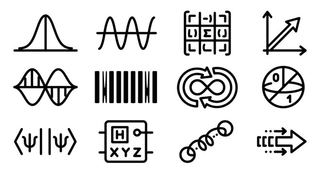 Set of Mathematical and Physics Science Symbols in Minimalist Line Art