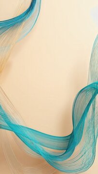 Vertical teal abstract wave ribbon composition