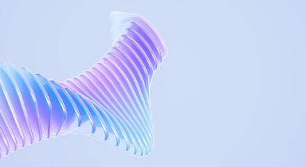 Obraz na płótnie Canvas Abstract 3D Twisted Spiral Glass Shape with Blue Purple Gradient Holographic Iridescent Wavy Form on Light Background