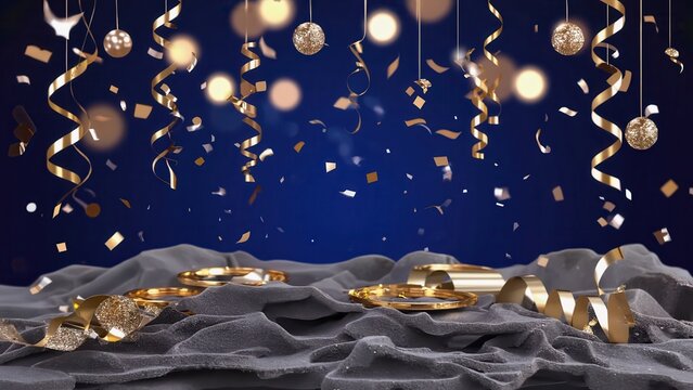 Elegant Gold Party Decor With Hanging Ribbons