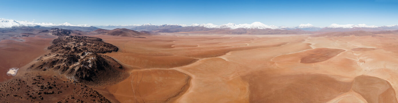 Panoramic aerial view of a volcanic cone in the altiplano desert, Sud L&iacute;pez, Potos&iacute;, Bolivia