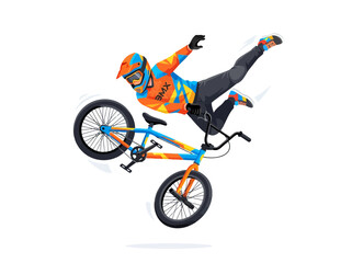 Obraz premium A professional BMX rider performing an impressive aerial stunt on a bicycle.