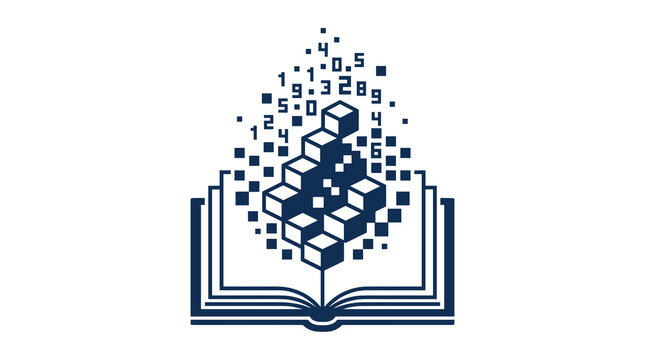 Open book with digital pixels and numbers for International Literacy Day