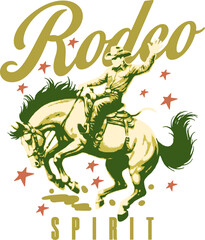 Fototapeta premium Vintage Western Rodeo graphic Featuring a Cowboy Riding a Bucking Horse 
