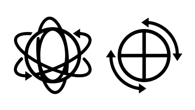 Abstract circular rotating line art symbols set with abstract, rotation