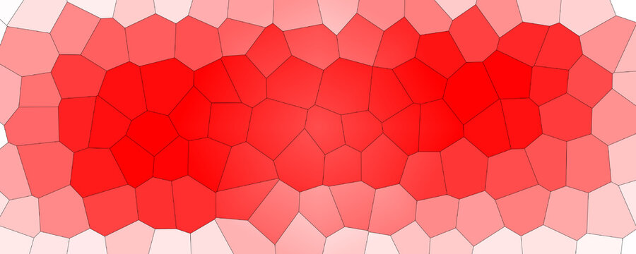 Abstract red mosaic voronoi cell pattern background with gradient center. Modern geometric polygon stained glass vector illustration for banner, header, cover, and design templates.