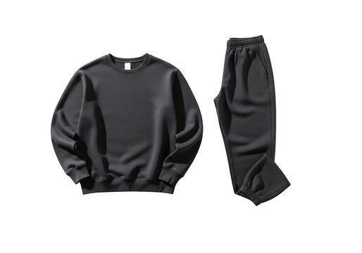 Black sweatshirt and sweatpants set for casual wear isolated on transparent background