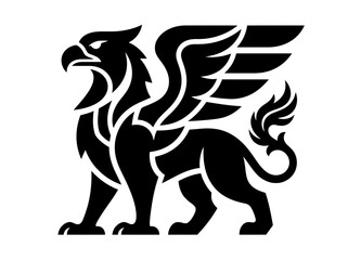 Fototapeta premium Mythical Griffin Creature Silhouette, Heraldic Symbol, Isolated