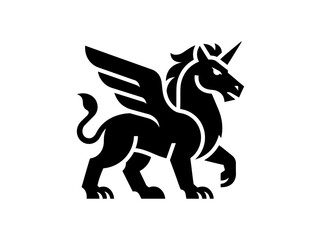 Fototapeta premium Mythical Griffin Creature Silhouette, Winged Lion Unicorn Hybrid