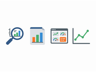 Obraz premium Set of digital analytics and data visualization icons representing growth and performance analysis