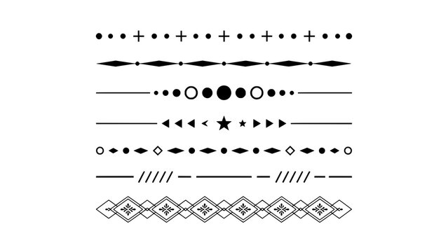 Set of decorative dividers and text separators with geometric shapes and patterns for graphic design