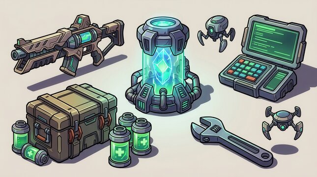 SciFi weapon crate and technology equipment collection for video games