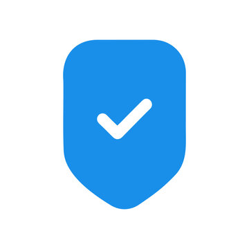 Blue shield icon with white check mark security symbol design