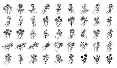 Obraz premium Abstract One Line Human Figure Face and Floral Minimalist Vector Art Set