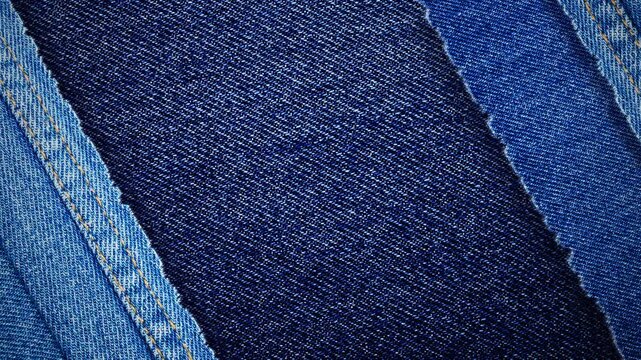 Abstract background Blue denim fabric showing detailed woven texture, Seams and contrasting stitching for textile and fashion backgrounds