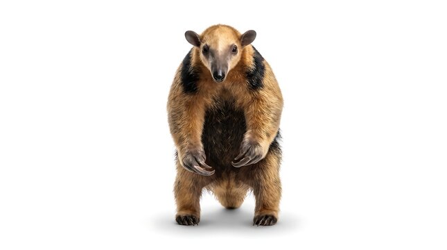 A full body shot of a Southern Tamandua standing against a white background.