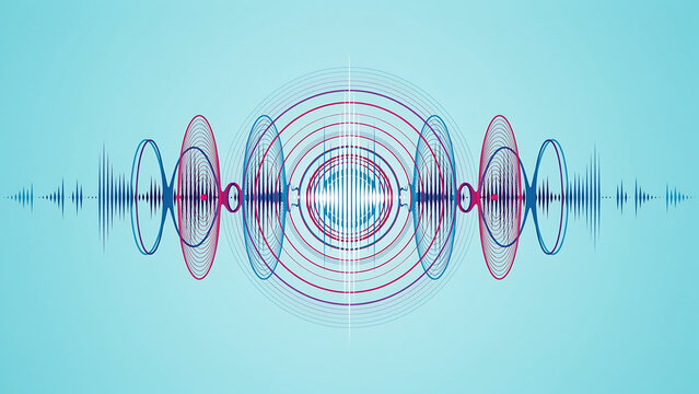 Complex circular digital audio waveform signal on blue background with waveform frequency visualization spectrum circular technology abstract vibration electronic communication analysis