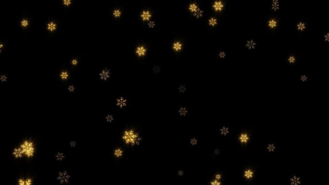 golden snowflakes falling alpha channel animation, snow flakes new year and Christmas holiday isolated social media motion design element