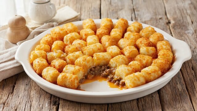 Cheesy Tater Tot Casserole In Baking Dish