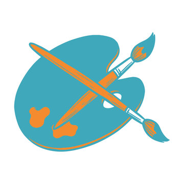 Artistic Painting Palette Icon with Crossed Paintbrushes for Creative Design Projects