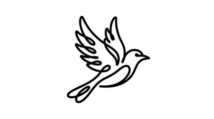 Fototapeta premium Flying white dove with outstretched wings in simple line art style.