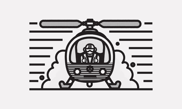 Helicopter Pilot Front View Flying Illustration