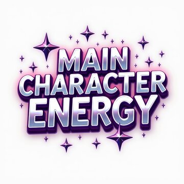 Vibrant Text Design with Sparkles and Stars Emphasizing Main Character Energy