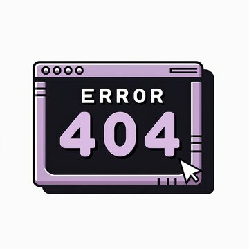 Error 404 webpage not found notification with computer screen icon and cursor