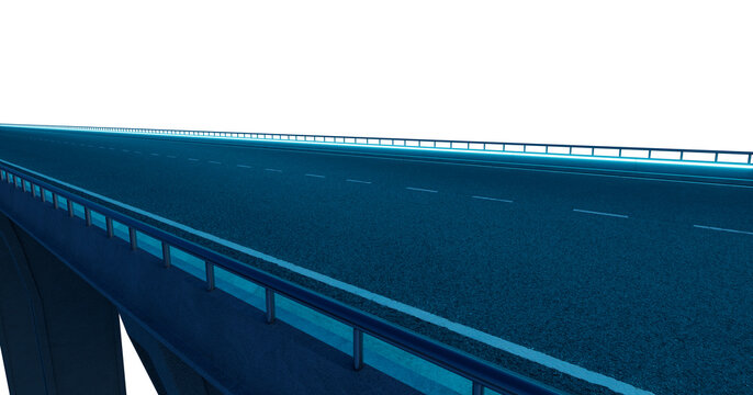 3d rendering empty futuristic highway bridge road with neon light