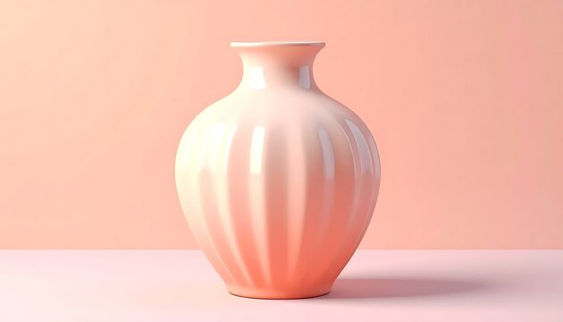 Minimalist peach ceramic vase on a pastel pink background.