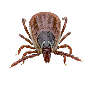 Brown tick insect with eight legs on transparent background, arachnid, parasite, pest.