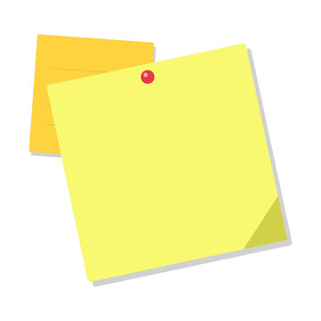 Two sticky notes attached with a red pin isolated on transparent background
