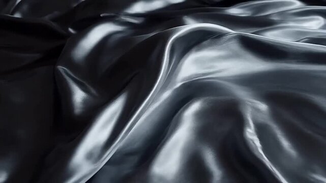 Shimmering black silk fabric flowing and draping with light reflections