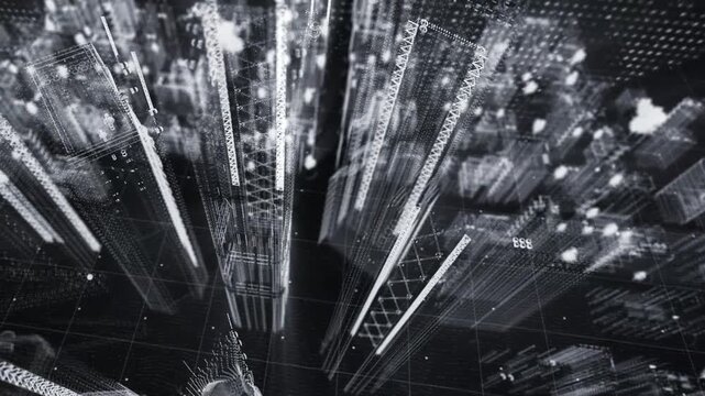 Futuristic Digital City with Abstract Skyscrapers, Data Network and Cyber Technology Animation