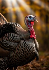 Obraz premium 七面鳥、紅葉、秋の光、自然、野生動物