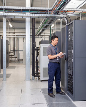 Secure Server Room with Network Infrastructure and Equipment