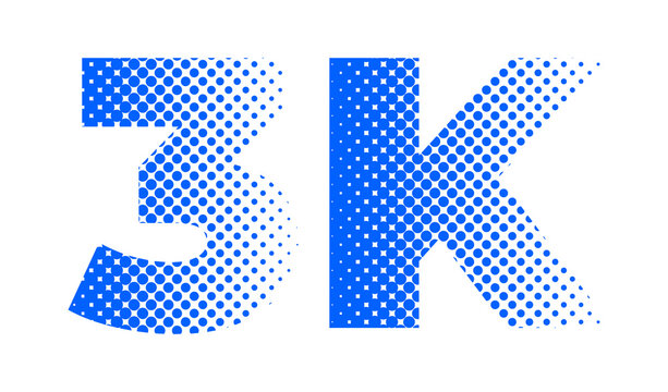 Modern 3K Lettering Design Featuring Fading Dot Pattern, 3K Text Design with Dynamic Particle Dissolve, Contemporary Bold Typography Featuring Abstract Pixel Dots,