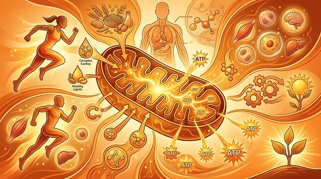 Cellular energy metabolism and mitochondrial function infographic