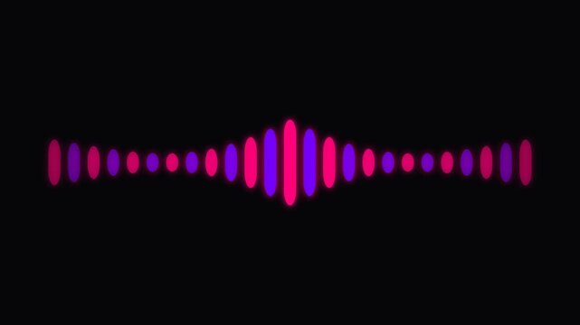 Digital Audio Waveform Equalizer Music Visualization Bars in Pink and Purple on Black Background, Concept of Sound Frequency, Rhythm, and Voice Assistant