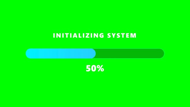 Initializing System Loading Progress Bar at 100 Percent on Green Screen Background for Chroma Key Video Editing and Software Startup Concept
