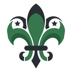 Green and black fleur de lis symbol with stars © designer_hubs