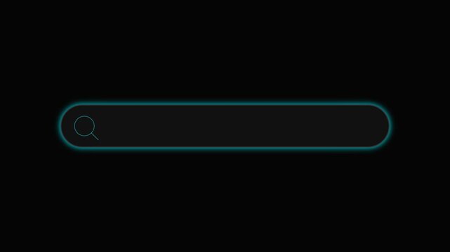 Modern Glowing Blue Search Bar Interface Element with Magnifying Glass Icon Isolated on Black Background for Web and Mobile App UI/UX Design