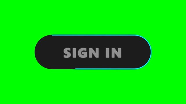 Modern Black Sign In Button with Blue Neon Border Animation on Chroma Key Green Screen Background for Video Editing