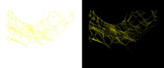 Spooky yellow spiderweb on black and white backgrounds, creepy spider web design elements for Halloween graphics © RafatJahan