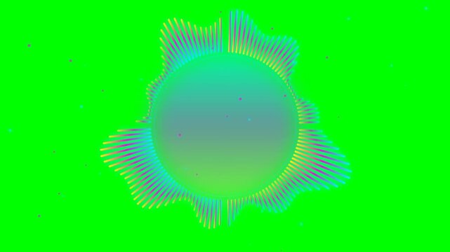 Colorful Music Frequency Spectrum Circular Audio Visualizer with Vibrant Neon Bars Isolated on Green Screen for Chroma Key