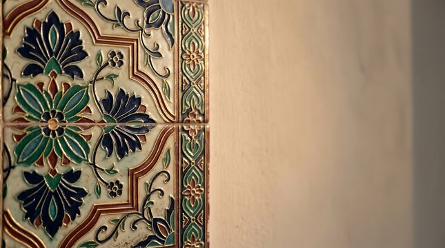 Ornate mediterranean ceramic tiles with floral patterns on a wall
