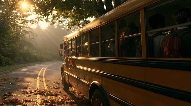 School bus carrying children to the high school