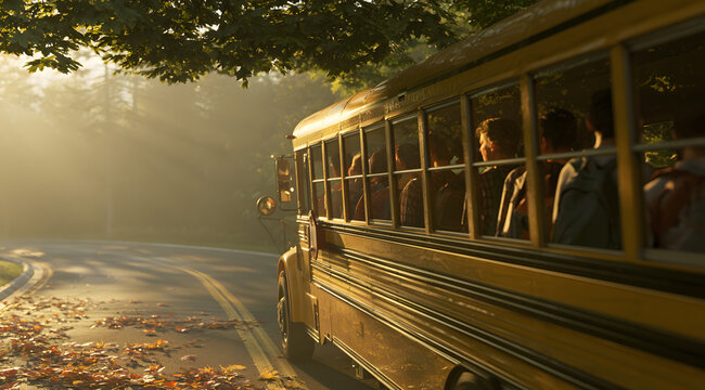 Vehicle transporting pupils to the high school