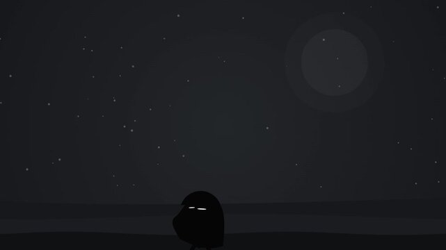 Cute cartoon alien character looking at space stars scene